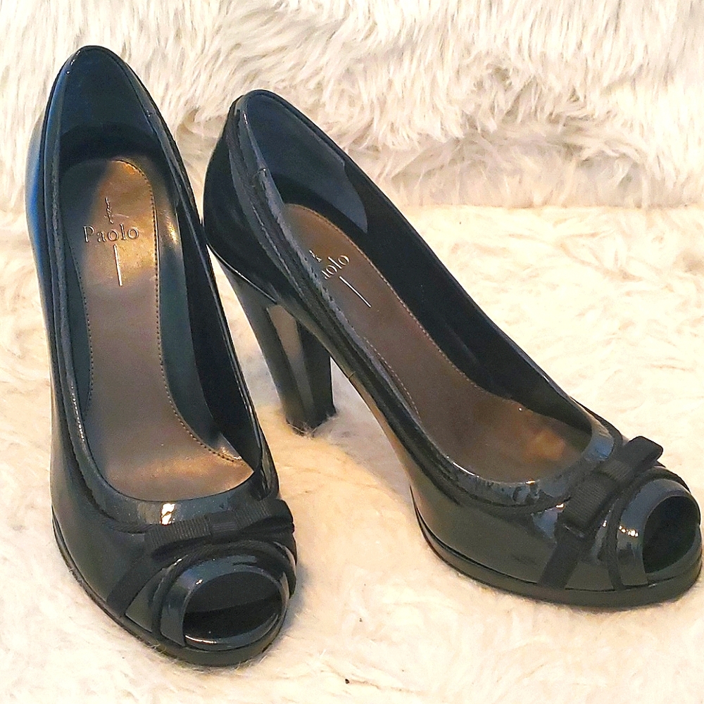 Paolo Linea Babe Black patent peep toe 7.5